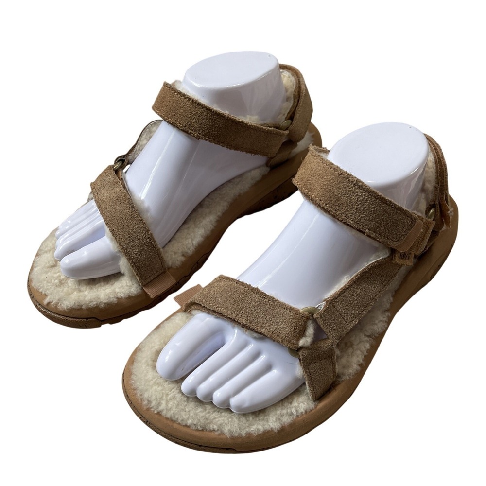 Teva Women 9  Hurricane Shearling Fur Tan Suede Sandals Slipper Suede Sling-back